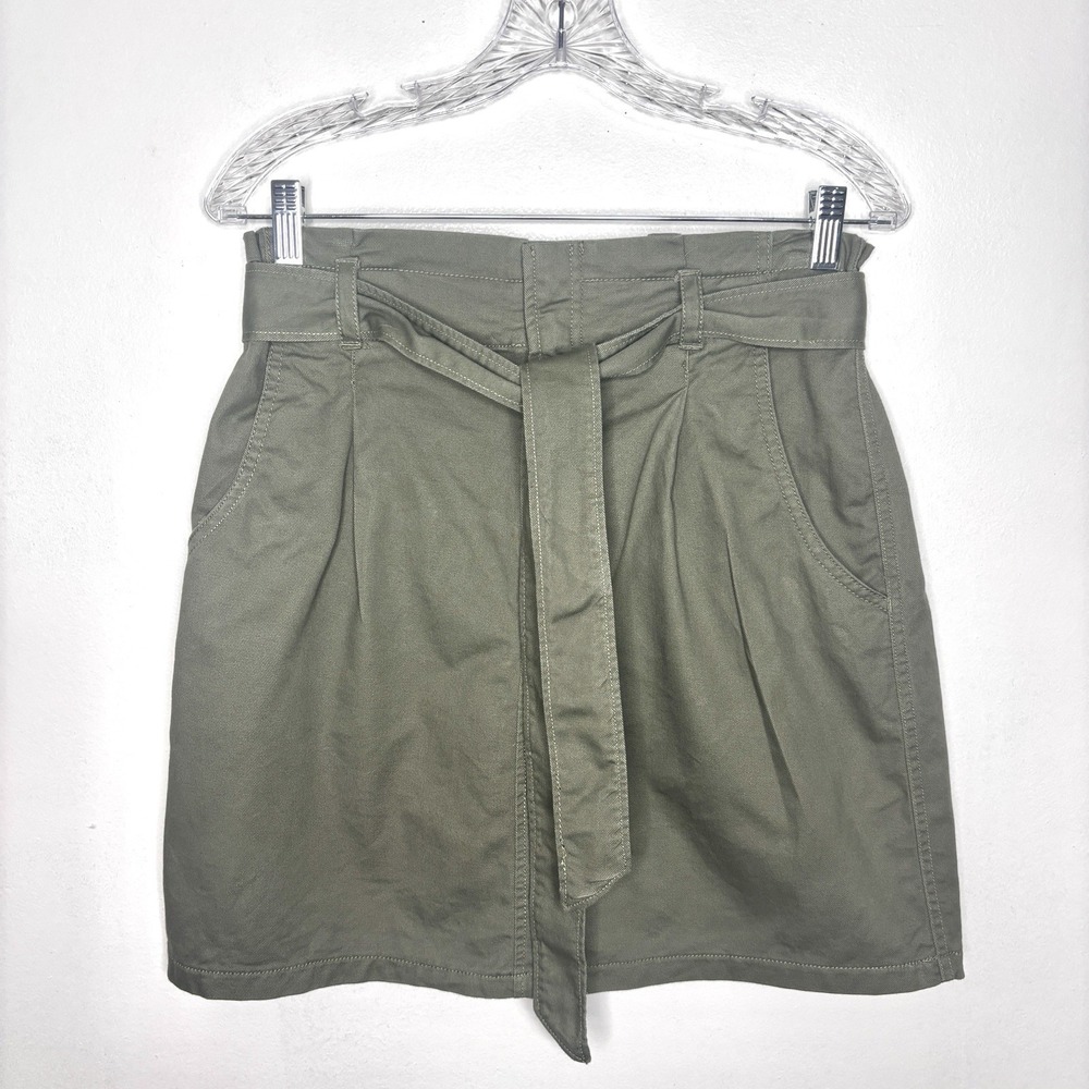 Loft Skirt Womens 6 Olive Green Paperbag Waist Tie Belted Office Chic Weekend